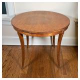 OAK ROUND TABLE | with glass top; h. 28 x dia. 32 in. 