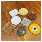 (8pc) ASSORTED PLATTERS | Including a vintage Nambe Square 555 (11 in.), IKEA white platter, etc. 