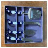 PRILL CHEESE KNIFE SET | Porcelain handles with floral designs and gilt accents, in original box; 8-