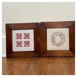 PAIR WHOLESOME CROSS STITCH PATTERNS | signed on back "Fait main por: Paula Ernenwein"; 11 x 11 in. 