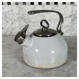 CHANTAL ENAMEL TEA KETTLE | White enamel water kettle with lid and handle cover; h. 8-1/2 x dia. 7 i