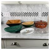 (6pc) LOT OF SERVING DISHES | Group of various serving dishes including large square bamboo salad bo