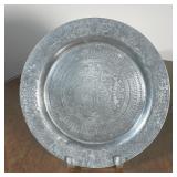 ETCHED CHINESE PEWTER PLATE | Floral and nature patterns; dia. 11-1/4 in. 
