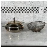 (2pc) SILVER CONTAINERS | Including Godinger Italy silverplate fruit basket (11-1/4 in.) and Sheffie