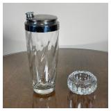 (2pc) MISC GLASSWARE | Beautifully cut crystal small ashtray and lidded cocktail mixing glass (9-1/2
