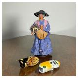 (3pc) WHEAT HARVESTING LADY AND CICADAS | French doll of a lady harvesting wheat with a little scyth