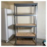 SHELVING UNIT | 5 tiered industrial shelving unit with plywood boards and metal frame; h. 72 x 36 x 