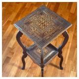 INTARSIA SIDE TABLE | Small wooden side table decorated with geometric pattern of inlaid wood on the