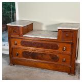 MARBLE TOP DRESSING TABLE | Later 19th century; three full width drawers, the lowest of which is hid