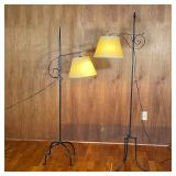 PAIR VINTAGE POLE FLOOR LAMPS | Farm-style adjustable height pole floor lamps on tripod and quadrupe
