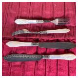GORHAM Co. CUTLERY | Service for 12, Sterling silver fish forks (8 in.) and knives (8-3/4 in.) with 