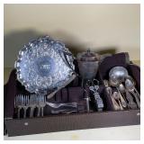 MISC LOT KITCHEN ITEMS | In nice faux alligator flatware case: plus footed platter (dia. 10 in.), te