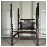 TALL POST CARVED DOUBLE BEDSTEAD | Four heavily carved posts decorated with fruits and terminating i