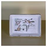 RACOONS PLAYING TENNIS PLATE | Hand colored cartoon dish with gilt rim by Delano Studios 1962; 5 x 7