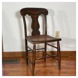 RUSTIC CANED WOOD SIDE CHAIR | With Queen Anne style back rest, vintage hand woven caned seat, turne