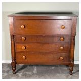MAPLE WOOD DRESSER | Four drawer dresser, largest drawer on top overhanging the lower three; two hal