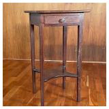 OAK SIDE TABLE | With single drawer and lower shelf, very sturdy!; h. 29 x 16 x 16 in.; scratches an