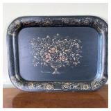 (2pc) PAINTED TOLE TRAYS | The larger tray with serpentine edges and hand painted floral design [wit