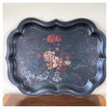 (2pc) PAINTED TOLE TRAYS | The larger tray with serpentine edges and hand painted floral design [wit