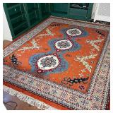 GEOMETRIC SHIRVAN CARPET | Blue, red and white medallion on a nautical red field within a border of 