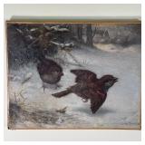 GUSTAV SÜS (1823 - 1881) | Depicting two small birds in snow; signed "G. Sus" in lower right corner;