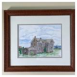 BEACH HOUSE WATERCOLOR | Framed under glass, a watercolor painting depicting a house by the sea, sig