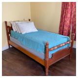 AMISH STYLE TWIN BED | Wood twin bed with four baluster posts; some wear to finish; very sturdy; 82 