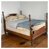 OAK POSTER BED | With fluted balusters terminating in artichoke finials; some wear to finish, missin