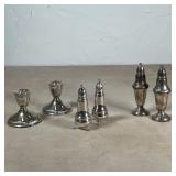 (6pc) MISC. STERLING SILVER | Including a pair of sterling silver candlestands, a pair of footed Dro