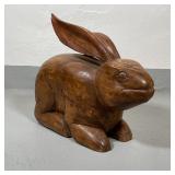 LARGE CARVED WOOD RABBIT | Folk art carved bunny rabbit! With long ears, traces of old red paint, ha