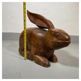 LARGE CARVED WOOD RABBIT | Folk art carved bunny rabbit! With long ears, traces of old red paint, ha