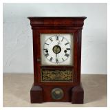 SETH THOMAS REGULATOR CLOCK | Regulator shelf clock, having Roman numeral markers on a paper dial, m