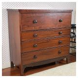 GRADUATED CHEST of DRAWERS | 19th century, with inlay drawer fronts, wood pulls, bracket feet, and s