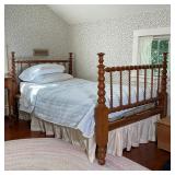 ANTIQUE TURNED WOOD ROPE BED | 19th century, with sausage turnings and a rope sub-structure; h. 41-1