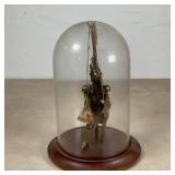 VINTAGE KNIGHT PUPPET | In a glass dome display case, a painted wooden stringed puppet of a knight w