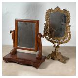 (2pc) DRESSING MIRRORS | Including one of nicely figured mahogany with curved sides on sculpted base