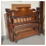 TWIN TRUNDLE BED | Rope bed, turned wood columns with sculpted headboard, including rails and pull o