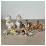 (9pc) MISC. PORCELAIN & OTHER | Including a pair of Beswick jockey and horse figures, 2 Beswick porc