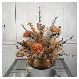 DRIED FLOWER COPPER CENTER PIECE | Dried floral arrangement within a hammered copper bowl; overall h