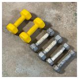 THREE PAIRS of WEIGHTS | Including three sets: 3lb, 5lb, and rubberized 8lb weights 