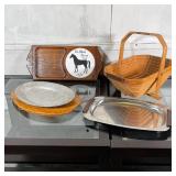 (4pc) CUTTING BOARDS ETC. | Including "The Black Horse Inn" cutting board, a telescoping basket/cutt