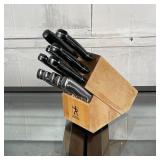 KNIFE BLOCK | J. A. Henkels made in China knife set, plus five Sabatier steak knives (two with handl