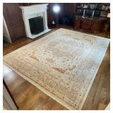 GEOMETRIC CARPET | Beige field with central green / grey medallion, with rust and pomegranate color 