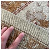 GEOMETRIC CARPET | Beige field with central green / grey medallion, with rust and pomegranate color 