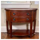 DEMILUNE SIDE TABLE | End table or nightstand, the top with a 3/4 gallery, with two drawers with nic