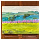 SERENA & LILY OIL PAINTING | Colorful landscape painting with lavender before blue and green hills, 