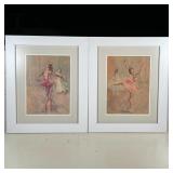 PAIR FRIED PAL BALLERINA PRINTS | Each in a white frame under glass; overall 21 x 18 in. 