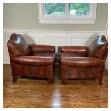 PAIR LEATHERCRAFT CLUB CHAIRS | In overall brown alligator-print leather upholstery on wood feet, bo
