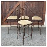 (4pc) WROUGHT IRON BARSTOOLS | Metal frames with fabric patterned seats (some stains); h. 47 x w. 17