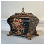 BOMBE STYLE BOX | With floral bouquet decoration, hinged lid, brass finial and claw feet, "Toyo desi